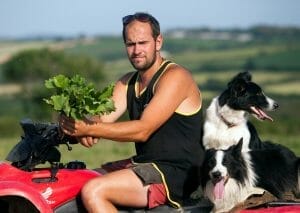 Robert Sims beef and sheep farmer Cornwall with Skyfall leaves