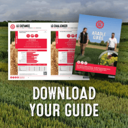 2026 LG Arable Guide cover and sample pages with ‘Download Your Guide’ call to action over a crop field